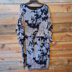 Jessica Howard Black and Gray Floral Long Sleeve Dress